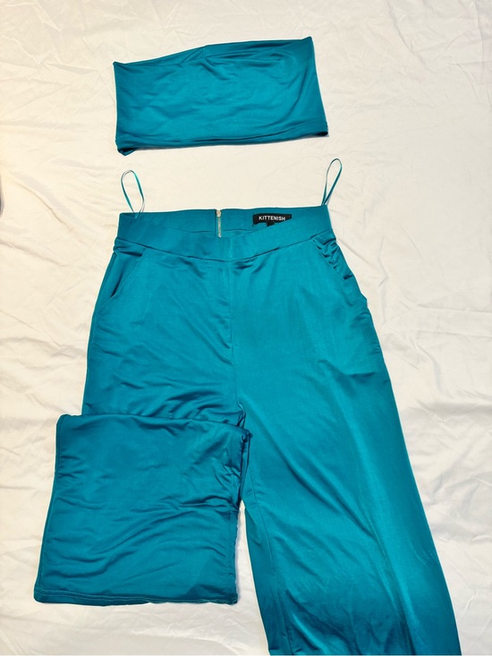 Kittenish Pants - Kittenish Teal Wide-Leg Pants with Matching Bandeau Set